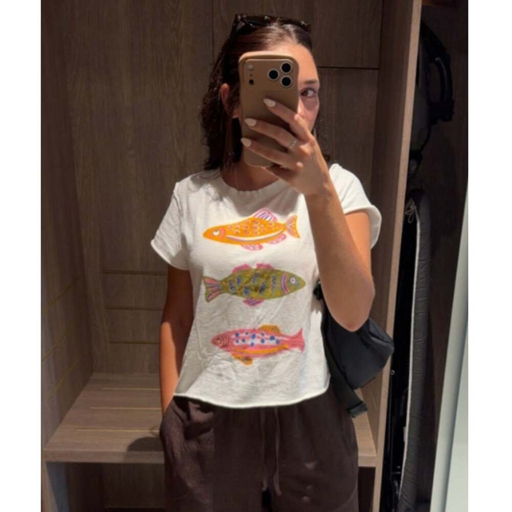 MAEVE Fish Boxy Tee Shirt Size Large